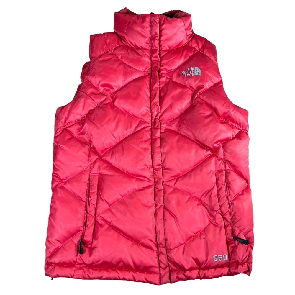 The North Face Womens 550 Down Puffer Vest Pink Quilted Full Zip Small
